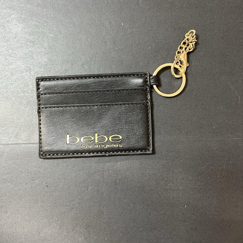 bebe Los Angeles Black Card Wallet Logo Clip Keychain Credit Card Holder